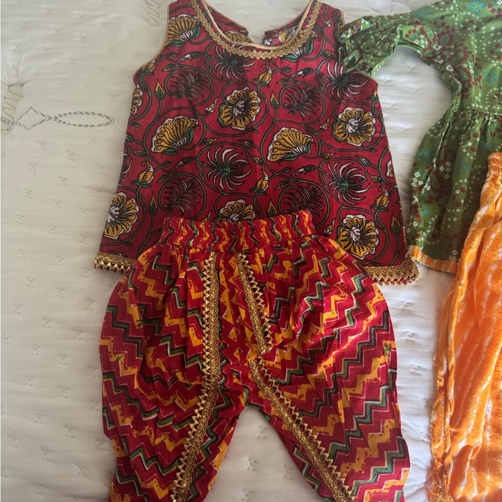 Vibrant Red and Yellow Patterned Indian Outfit